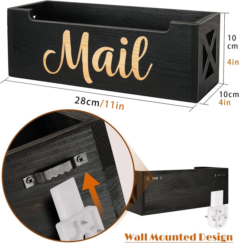 BOTOP Mail Organizer Mail Holder Countertop, Rustic Wooden Mail Basket Mail Tray Letter Holder Box for Desk Home Office Wall Mount - Image 3